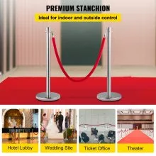 VEVOR Postes Separadores Cinta Extensible Barreras De Seguridad Set de 2 piezas con cuerda de terciopelo rojo
