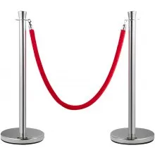 VEVOR Postes Separadores Cinta Extensible Barreras De Seguridad Set de 2 piezas con cuerda de terciopelo rojo