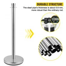 VEVOR Postes Separadores Cinta Extensible Barreras De Seguridad Set de 2 piezas con cuerda de terciopelo negro