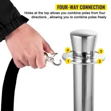 VEVOR Postes Separadores Cinta Extensible Barreras De Seguridad Set de 2 piezas con cuerda de terciopelo negro