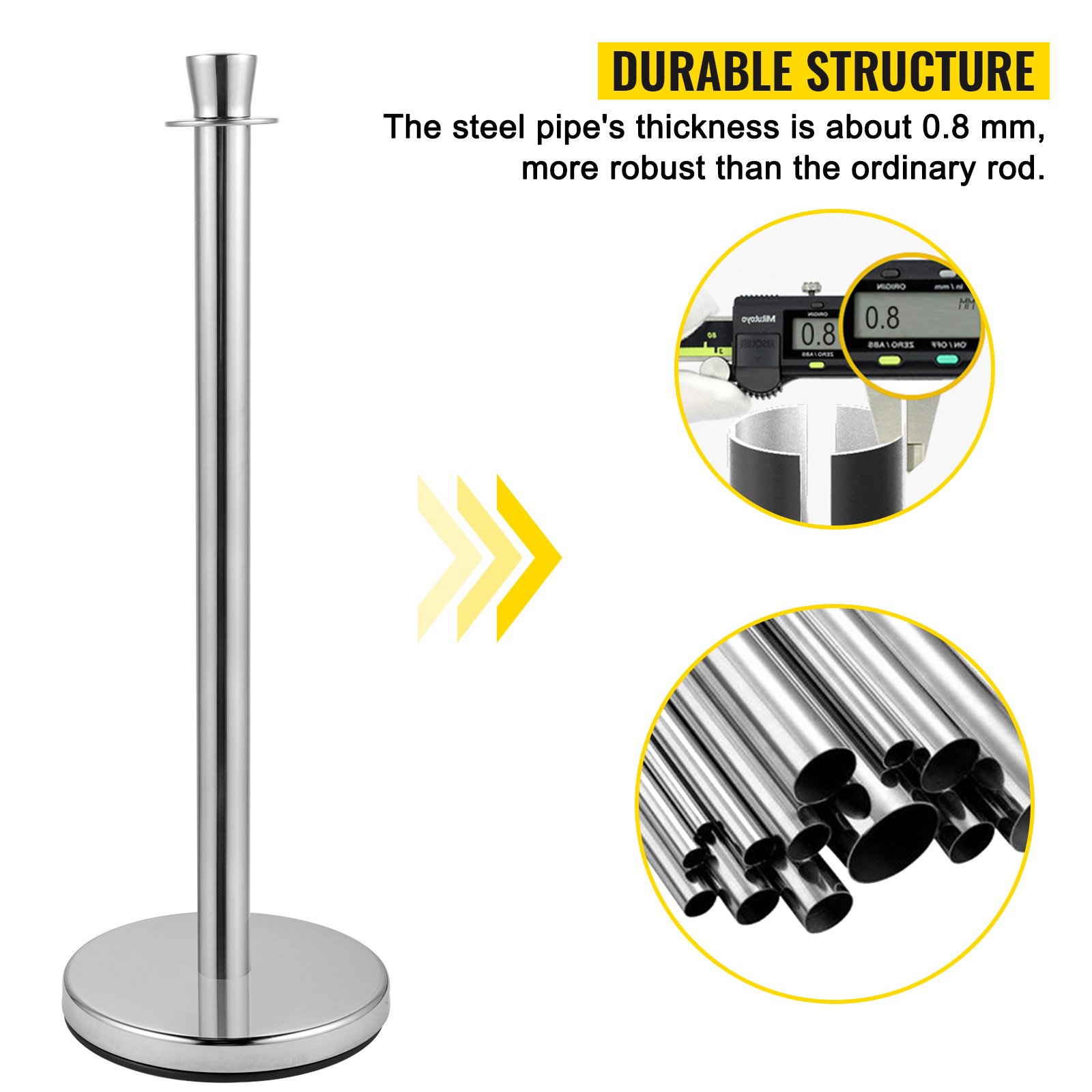 Poste de control de multitudes VEVOR con tubo de acero duradero, de 0,8 mm de espesor, más robusto.