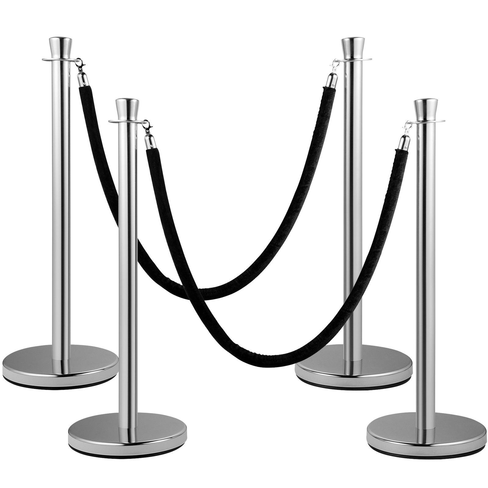 postes cromados con cuerdas de terciopelo negro, poste de control de multitudes VEVOR.