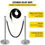 VEVOR Postes Separadores Cinta Extensible Barreras De Seguridad Set 2pcs Set con cuerda de terciopelo negro-plata