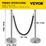 VEVOR Crowd Control Stanchion Stanchion Set 2pcs Set con cuerda de terciopelo negro-plata
