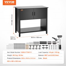 VEVOR Soporte para acuario, soporte para pecera de 40 galones, soporte para tanque de tortuga de acero y MDF de 36,6 x 18,9 x 31,5 pulgadas, capacidad de carga de 335 libras, soporte para tanque de reptiles con gabinete de almacenamiento y panel de alimentación integrado, negro