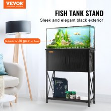 VEVOR Soporte para acuario, soporte para pecera de 20 galones, soporte para tanque de tortuga de acero y MDF de 25,6 x 16,5 x 31,9 pulgadas, capacidad de carga de 167,6 libras, soporte para tanque de reptiles con gabinete de almacenamiento y panel de alimentación integrado, negro