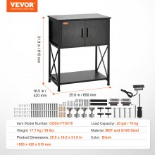 VEVOR Soporte para acuario, soporte para pecera de 20 galones, soporte para tanque de tortuga de acero y MDF de 25,6 x 16,5 x 31,9 pulgadas, capacidad de carga de 167,6 libras, soporte para tanque de reptiles con gabinete de almacenamiento y panel de alimentación integrado, negro