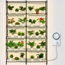 VEVOR Estante para plantas con luz de cultivo, estante grande para plantas de 6 niveles con luz de cultivo de espectro completo de 3000 K y 200 W, estante para luz de cultivo interior con temporizador y rueda para iniciar la siembra, 47,2" de largo x 13,8" de ancho x 70,8" de alto