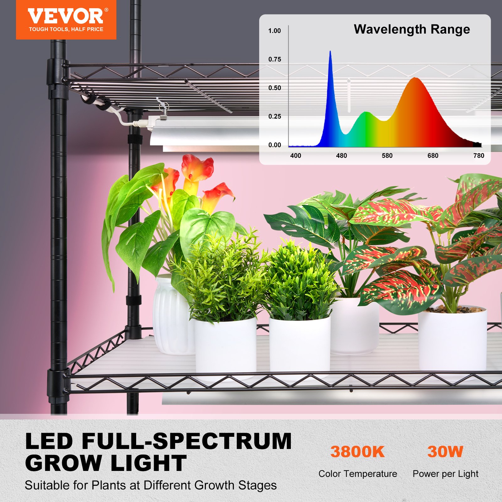 VEVOR - Soporte para plantas con luz de cultivo, estante grande de 6 niveles con luz de cultivo de espectro completo de 150 W, luz LED para plantas de interior con temporizador y rueda para sembrar semillas (89 cm de largo x 35,8 cm de ancho x 180 cm de alto)