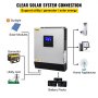 Inversor solar híbrido VEVOR que conecta módulos solares, red eléctrica, generador, paquetes de baterías y electrodomésticos.