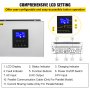 Inversor solar híbrido VEVOR con pantalla LCD completa y puertos de conexión etiquetados.