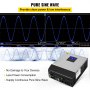 Inversor solar híbrido VEVOR, onda sinusoidal pura, energía limpia, baja interferencia, uso eficiente.