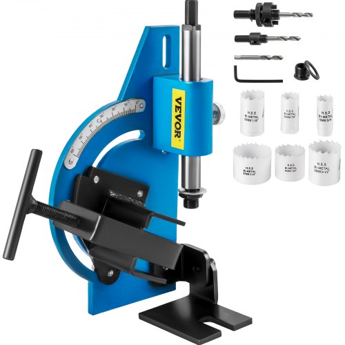 Kit de muescas para tubos VEVOR Muescas para tubos de 60 grados con sierra perforadora bimetálica de 9 piezas de 3/4" -2-1/4" con tubo de caja y muescas para tubos 2 taladros Herramienta para muescas de tubos para cortar agujeros a través de metal, madera y plástico.