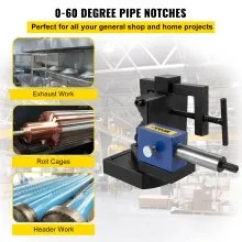 VEVOR Pipe Notcher Punch and Press Tool para 0-50 Grados Tube Notcher Tool Muescas 3/4"-3" Tubo redondo Bore Hole Pipe Knotcher Marco de aluminio Tubo Notcher para cortar agujeros a través de metal, madera.