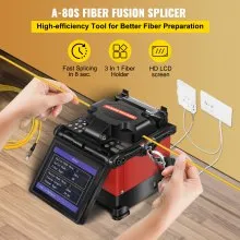 VEVOR A-80S Empalmador de Fibra Óptica 3 en 1 Máquina de Empalme de Fibra Óptica 110V 5200 mAh Fusionadora de Fibra Óptica 2,5 kg Tiempo de Calentamiento de 30 s para Proyectos de Fibra Óptica y Cable