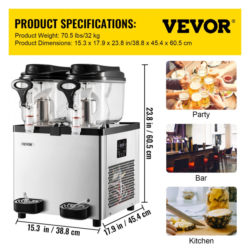 Máquina de granizados comercial VEVOR, 6 L x 2 tanques, 50 tazas, máquina para margaritas, 700 W, 110 V, de acero inoxidable, ideal para supermercados, cafeterías, restaurantes, bares y uso doméstico, color plateado.