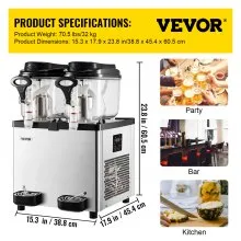 VEVOR Comercial Máquina de granizados Maquina para frappe Slushy Machine 6 L x 2 Tanques 50 Tazas 700W 110V Margarita Smoothie Frozen Drink Maker