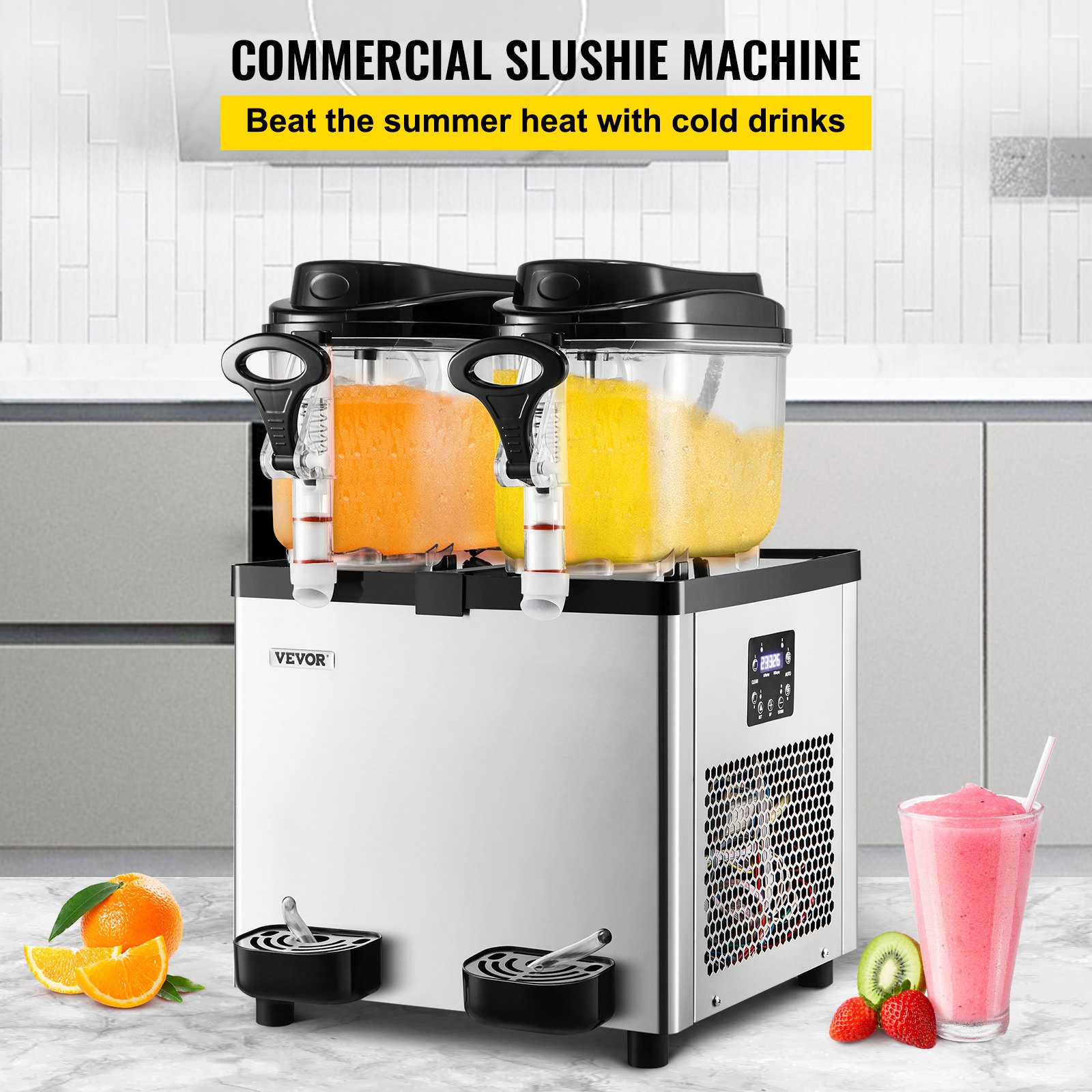 Máquina de granizados comercial VEVOR, 6 L x 2 tanques, 50 tazas, máquina para margaritas, 700 W, 110 V, de acero inoxidable, ideal para supermercados, cafeterías, restaurantes, bares y uso doméstico, color plateado.