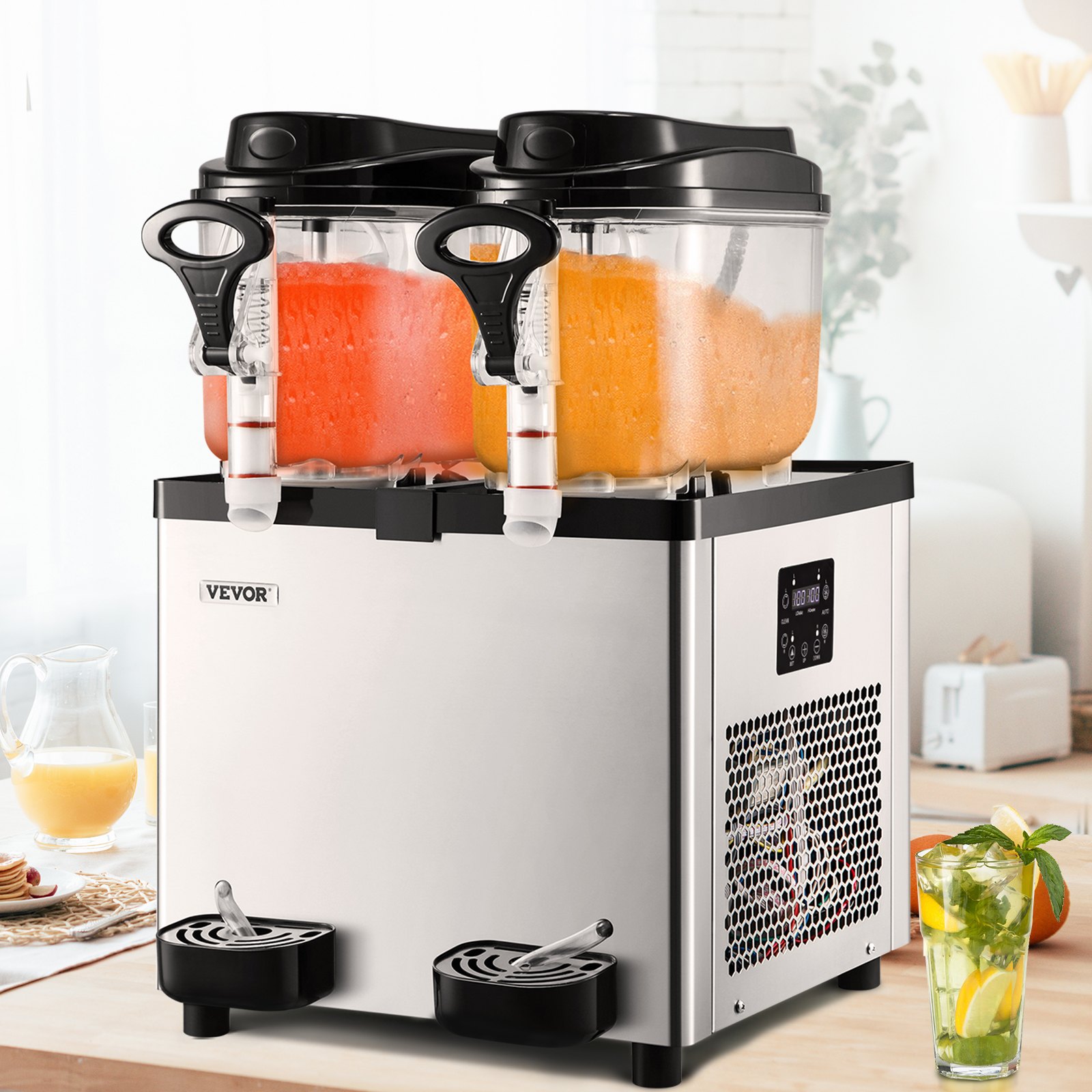 Máquina de granizados comercial VEVOR, 6 L x 2 tanques, 50 tazas, máquina para margaritas, 700 W, 110 V, de acero inoxidable, ideal para supermercados, cafeterías, restaurantes, bares y uso doméstico, color plateado.