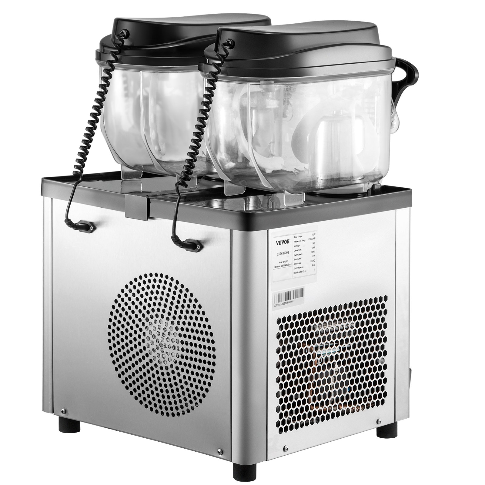 Máquina de granizados comercial VEVOR, 6 L x 2 tanques, 50 tazas, máquina para margaritas, 700 W, 110 V, de acero inoxidable, ideal para supermercados, cafeterías, restaurantes, bares y uso doméstico, color plateado.