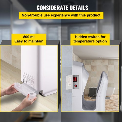 VEVOR Tuspuzz Secador de Manos 1600 W Secador de Manos Eléctrico