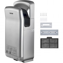 VEVOR Jet Hand Dryer, Premium Electric Commercial Blade Hand Dryer, ABS Air Dryer Hand con filtración HEPA Wall Mount Hand Dryer, 1600W 110V Vertical Hand Dryer, High Speed Automatic Infrared Silver