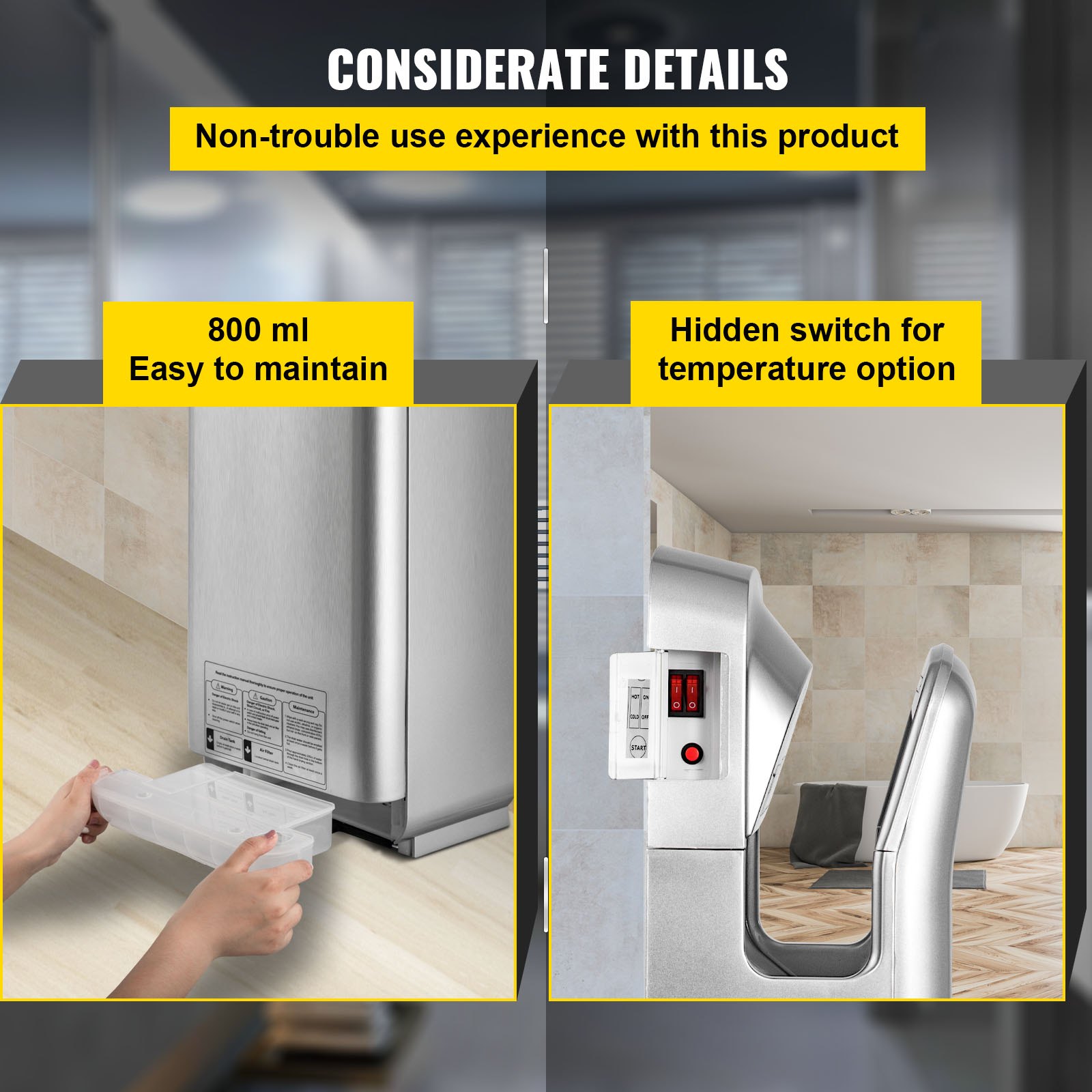 Secador de manos VEVOR Jet, secador de manos eléctrico comercial premium con aspas, ABS, con filtro HEPA, montaje en pared, 1600 W, 110 V, automático, infrarrojo, plateado