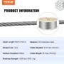 Cable de acero inoxidable VEVOR 316 de 152 m de longitud, cable de acero de 0,35 mm (3/16 de pulgada), cable de acero para barandilla de terraza con construcción de 1 x 19 hilos, resistencia a la rotura de 227 kg (4700 lb) para escaleras, pasamanos y tendederos.