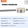 Cable de acero inoxidable VEVOR 316 de 152 m (500 pies) de longitud, cable de acero de 4,7 mm (3/16 pulgadas), cable de acero para barandillas y cubiertas con construcción de 1x19 hebras, resistencia a la rotura de 2133 kg (4700 lb) para escaleras, pasamanos y tendederos.
