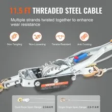 VEVOR Come Along Winch, capacidad de tracción de 5 toneladas (11,023 lbs), cable de acero de 11.5 pies, 3 ganchos, herramienta extractora eléctrica de trinquete resistente con engranajes dobles, extractor de cable de elevación automotriz ideal para rescate de vehículos