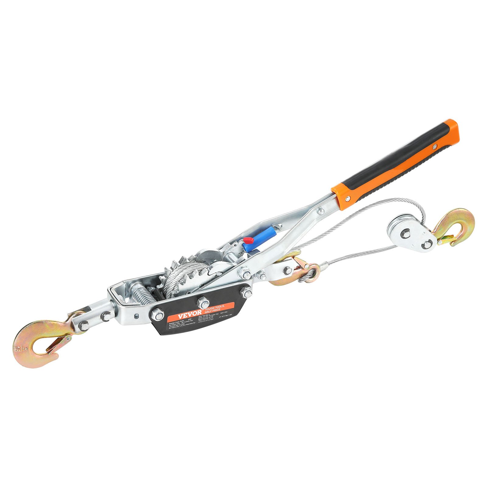 Cabrestante VEVOR Come Along, capacidad de tracción de 5 toneladas (11 023 lb), cable de acero de 11,5 pies, 3 ganchos, herramienta extractora de trinquete resistente con engranajes dobles, extractor de cable de elevación automotriz ideal para rescate de vehículos.