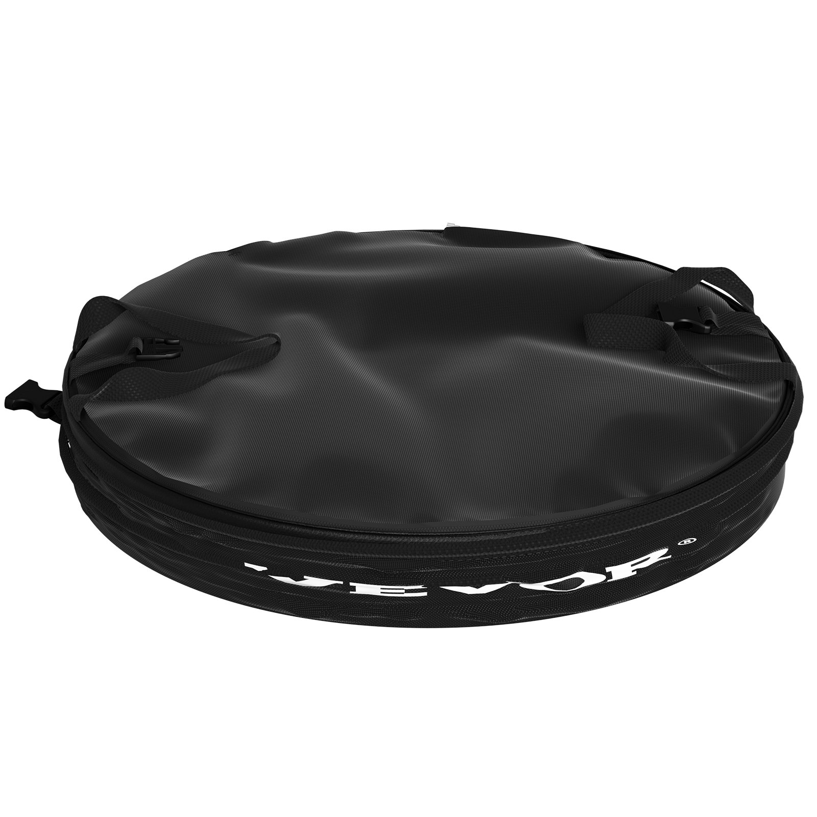 Estuche protector negro para kit de recortadora en seco VEVOR con correas de seguridad y logotipo VEVOR visible.