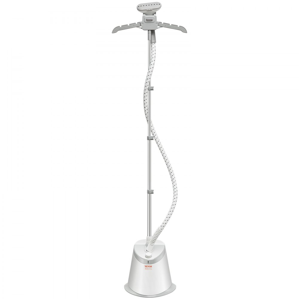 Vaporizador de pie VEVOR con barra ajustable, mango ergonómico y manguera larga en un elegante diseño blanco.