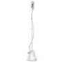 Vaporizador de pie VEVOR en color blanco con barra ajustable y manguera flexible sobre una base elegante.
