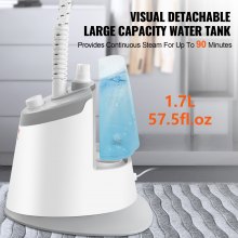 VEVOR Vaporizador de pie con colgador plegable para ropa, tanque de agua de 0,5 galones para 90 minutos de vapor continuo, se calienta en 45 segundos y parada automática con cepillo para tela, varilla de aluminio y ruedas de fácil desplazamiento