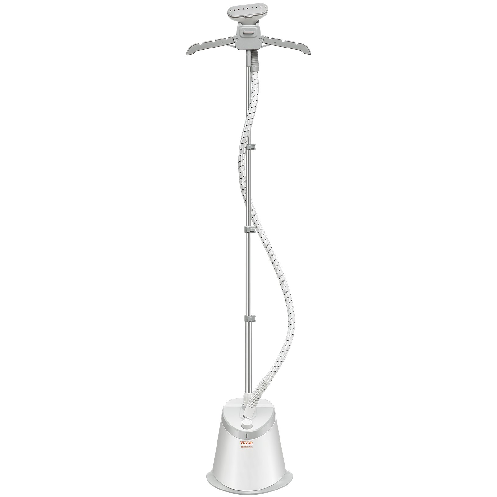 Vaporizador de pie VEVOR con barra ajustable, mango ergonómico y manguera larga en un elegante diseño blanco.