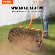 VEVOR Esparcidor de compost Esparcidor de musgo de turba 24 pulgadas de ancho 24.4-26.4 "Altura ajustable Esparcidores de césped y jardín Compost, suelo superior, mantillo - Equipo de cuidado de jardín multiusos liviano y duradero
