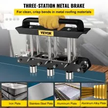 VEVOR Rodillo de borde de tres estaciones, radio grande, freno de chapa de ángulo de flexión de 0-90°, se ajusta rápidamente para hacer curvas de 0,63"-5,7" en acero calibre 30-19, para curvas limpias y nítidas en material de techo de metal