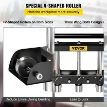 VEVOR Rodillo de borde de tres estaciones, radio grande, freno de chapa de ángulo de flexión de 0-90°, se ajusta rápidamente para hacer curvas de 0,63"-5,7" en acero calibre 30-19, para curvas limpias y nítidas en material de techo de metal