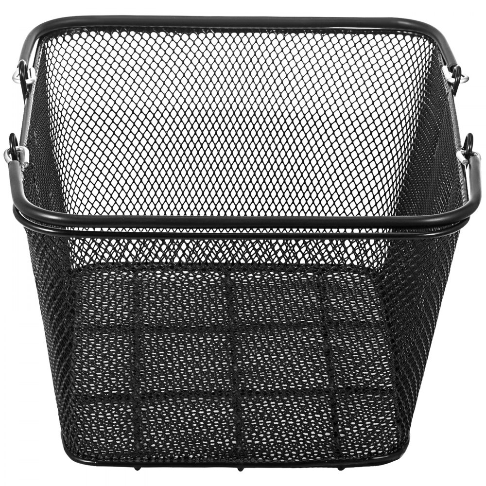 Cesta de compra VEVOR de metal negro con diseño de malla y asas resistentes.