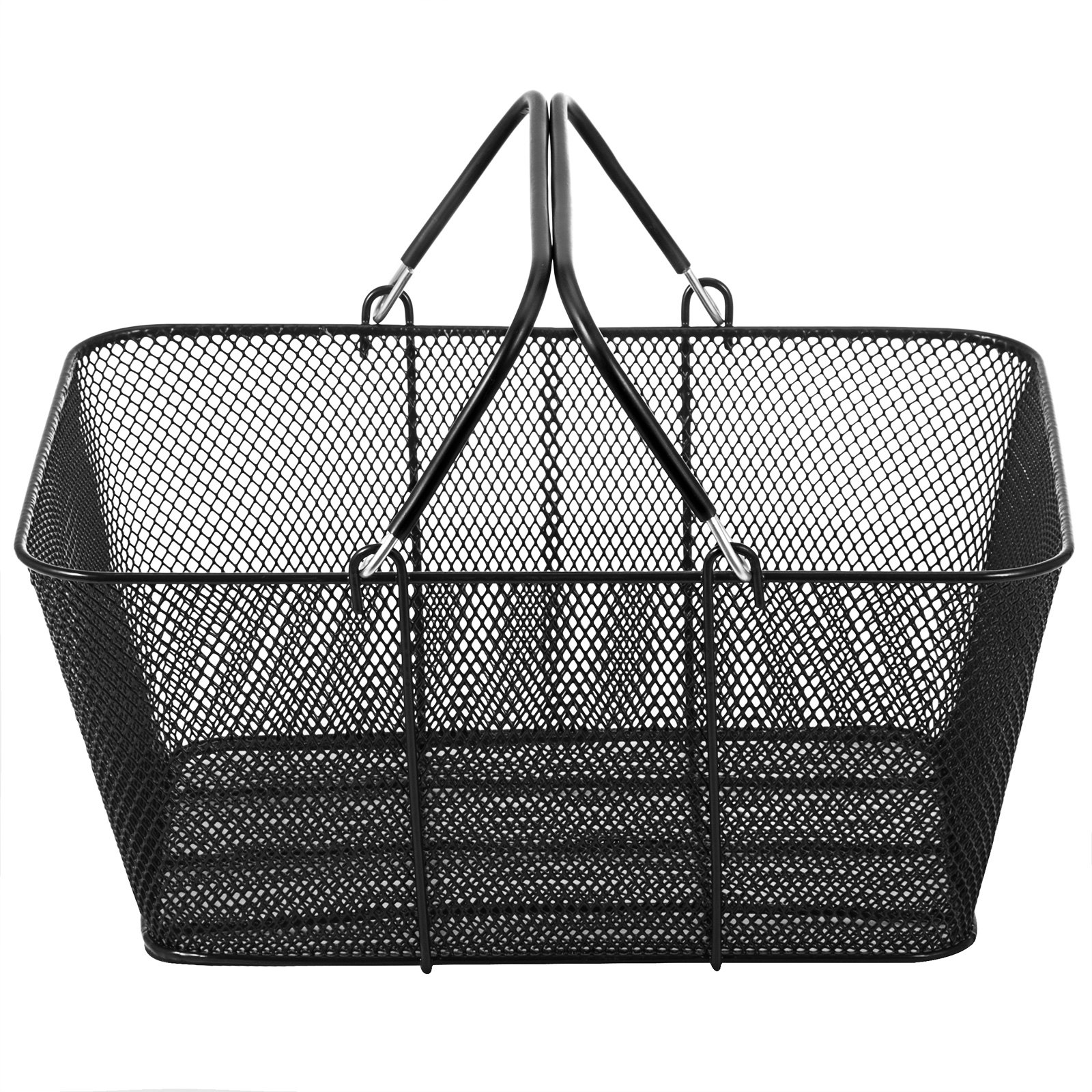 Cesta de la compra VEVOR de malla metálica negra con dos asas.