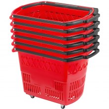VEVOR 6PCS Carros de compras, Cesta de compras rodante de plástico con ruedas, Cestas de compras rojas con asas, Juego de cestas de compras portátiles para tienda minorista