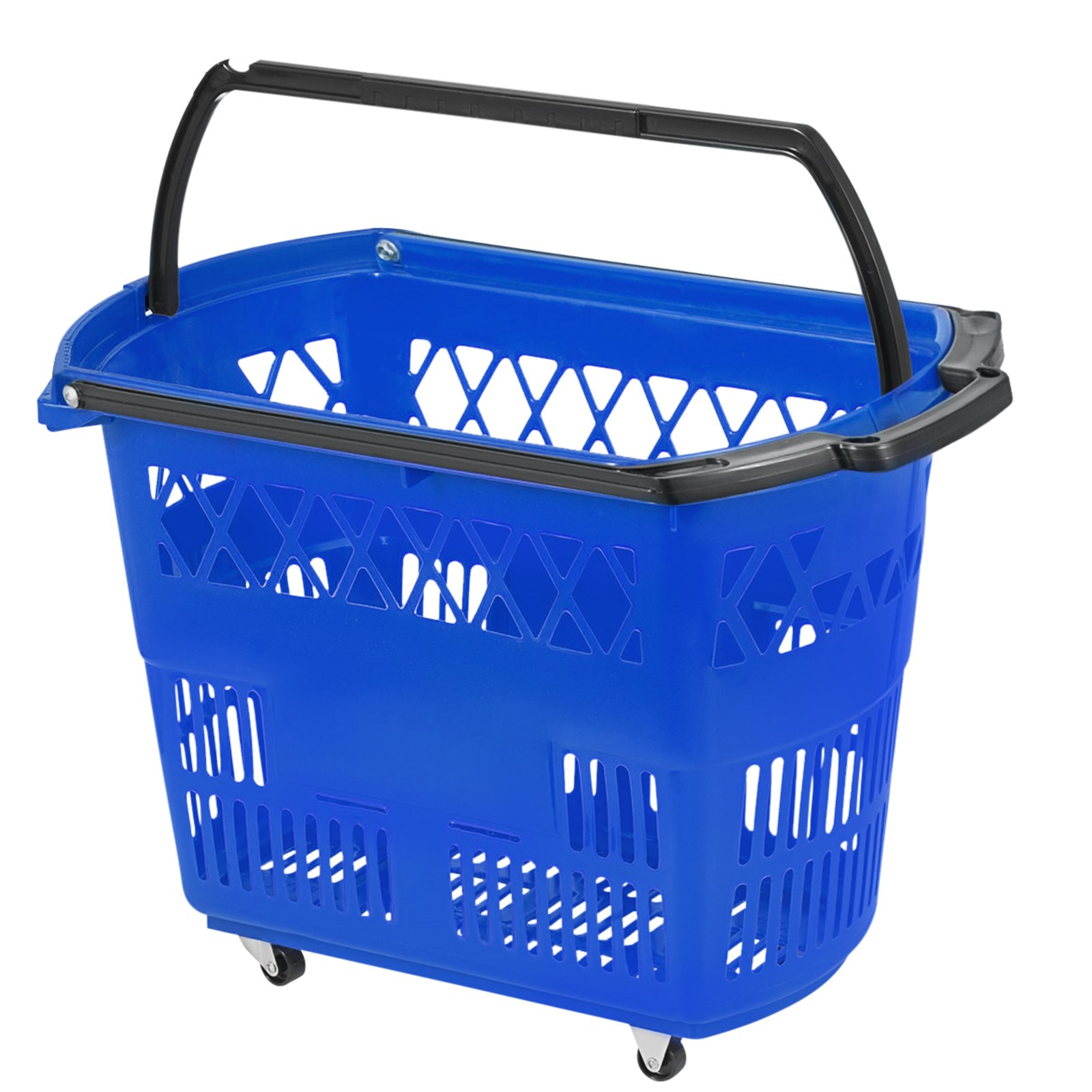 VEVOR 6PCS Carros de compras, Cestas de compras azules con asas, Cesta de compras rodante de plástico con ruedas, Juego de cestas de compras portátiles para tienda minorista