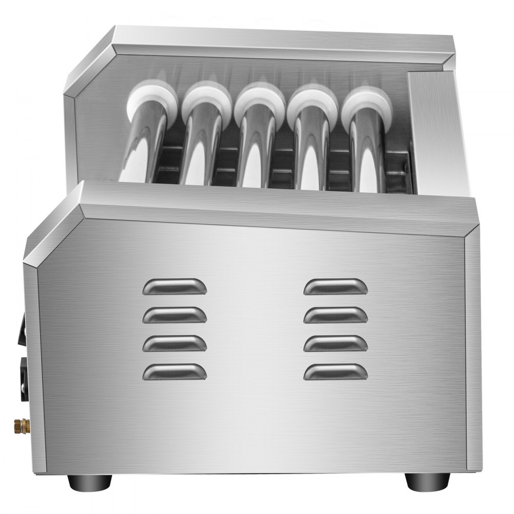VEVOR Rodillo para Hot Dogs, capacidad para 12 Hot Dogs, 5 rodillos, máquina de cocción y calentamiento de acero inoxidable de 750 W con control de temperatura dual, luz LED y bandeja de goteo desmontable, parrilla para salchichas para cocina y restaurante.