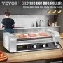 VEVOR Rodillo para Hot Dogs, capacidad para 12 Hot Dogs, 5 rodillos, máquina de cocción y calentamiento de acero inoxidable de 750 W con control de temperatura dual, luz LED y bandeja de goteo desmontable, parrilla para salchichas para cocina y restaurante.