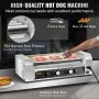 VEVOR Rodillo para Hot Dogs, capacidad para 12 Hot Dogs, 5 rodillos, máquina de cocción y calentamiento de acero inoxidable de 750 W con control de temperatura dual, luz LED y bandeja de goteo desmontable, parrilla para salchichas para cocina y restaurante.