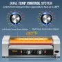 VEVOR Rodillo para Hot Dogs, capacidad para 12 Hot Dogs, 5 rodillos, máquina de cocción y calentamiento de acero inoxidable de 750 W con control de temperatura dual, luz LED y bandeja de goteo desmontable, parrilla para salchichas para cocina y restaurante.