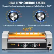 VEVOR Rodillo para perritos calientes, 12 capacidad para perritos calientes, 5 rodillos, máquina calentadora de cocción de acero inoxidable de 750 W con control de temperatura dual, luz LED y bandeja de goteo desmontable, parrilla para salchichas para cocina restaurante