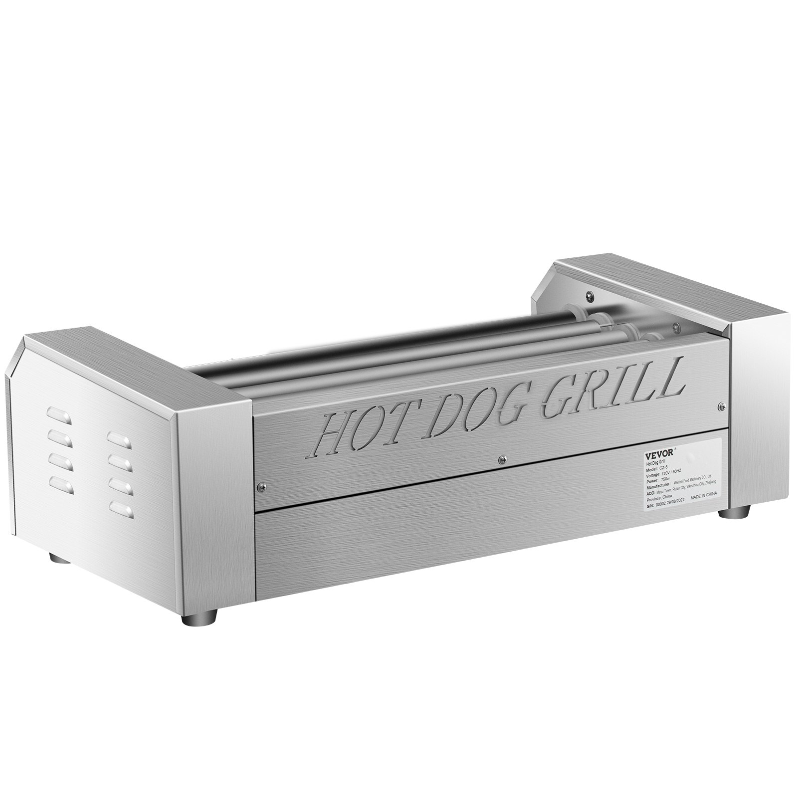 VEVOR Rodillo para Hot Dogs, capacidad para 12 Hot Dogs, 5 rodillos, máquina de cocción y calentamiento de acero inoxidable de 750 W con control de temperatura dual, luz LED y bandeja de goteo desmontable, parrilla para salchichas para cocina y restaurante.