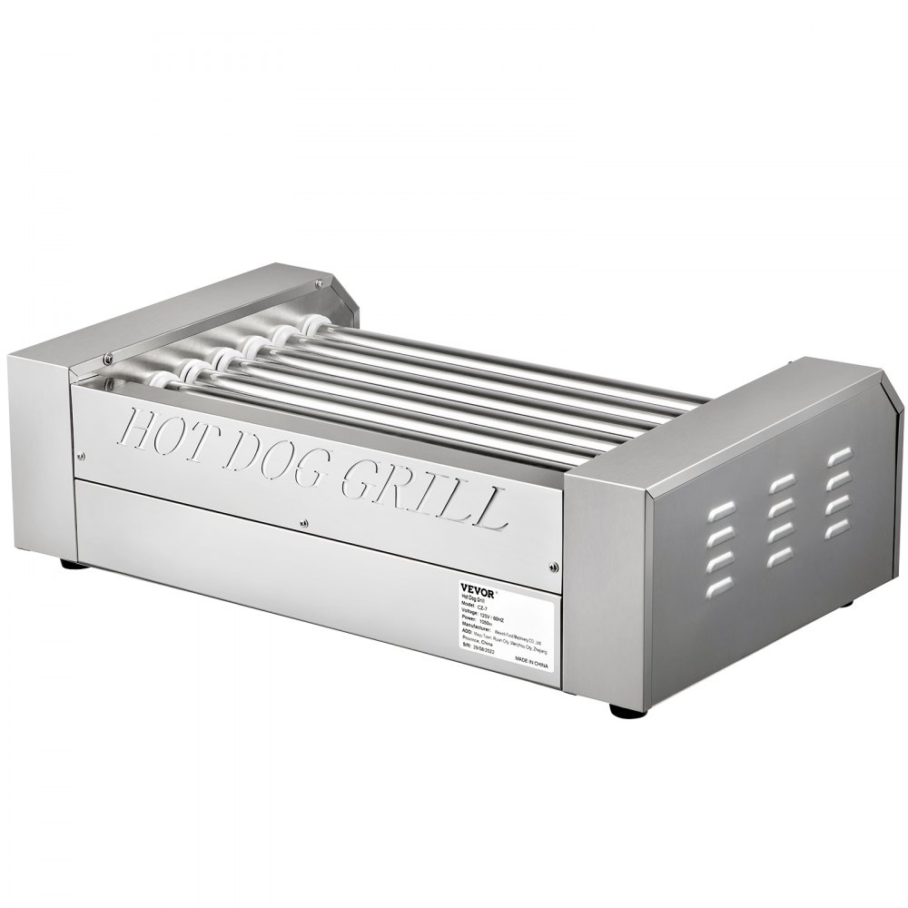VEVOR Rodillo para Hot Dogs, capacidad para 18 Hot Dogs, 7 rodillos, máquina de cocción y calentamiento de acero inoxidable de 1050 W con control de temperatura dual, luz LED y bandeja de goteo desmontable, parrilla para salchichas para cocina y restaurante.